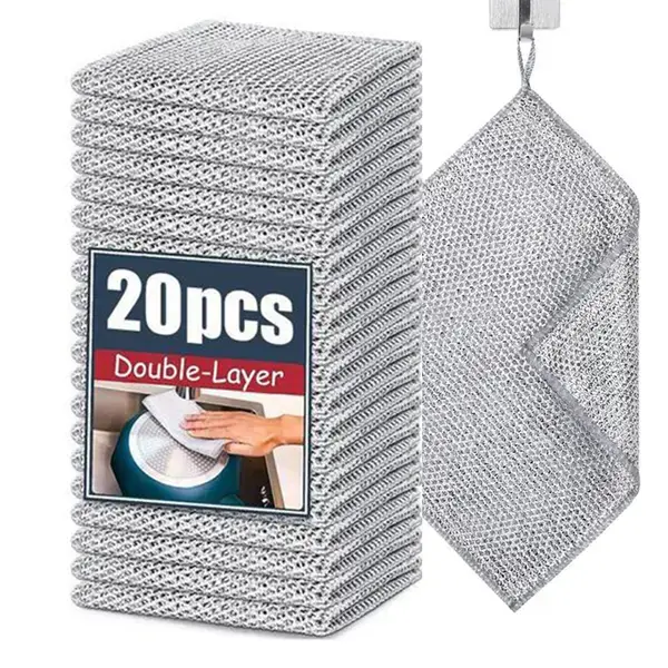 10/20-Pack Stainless Steel Dish Sponges, Heavy-Duty Dual-Sided Scratch-Free Rust-Proof Reusable Kitchen Cleaning Sponge, Dishwasher Safe Metal Scrubber for Pots and Pans