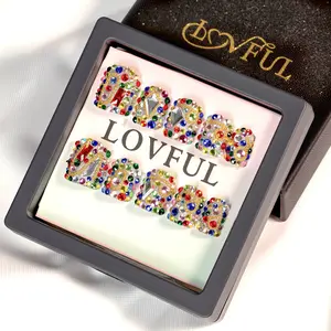 Lovful | K21 Short Length 0.8" Luxurious Design Handmade Press On Nails Rhinestone Decorated, Salon Quality