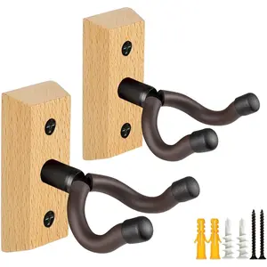 Guitar Wall Mount 2 Pack, Beech  Guitar Hanger, U-Shaped Guitar Wall Hanger Mount, Guitar Holder Hook Stand Wall Mount Guitar Accessories for Acoustic, Electric Guitar, Banjo, Bass, Ukulele