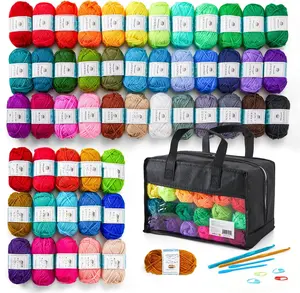 52  Yarn Skeins, 1820 Yards 52 Colors, 2 Crochet Hooks, 2 Weaving , 10 Stitch Markers, 1 Bag, for Crocheting & Knitting, Gift Beginners and Adults