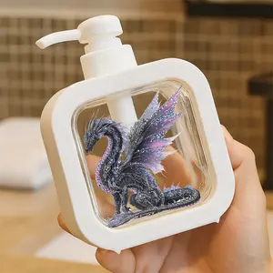Majestic Black Dragon Pump Dispenser Bottle - Refillable Soap/Liquid Container with Stunning Blue & Purple Gem Design - Ideal for Bathroom & Kitchen Decor - Elegant and Fierce
