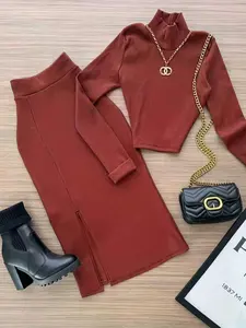 Women's Casual Fashion Long Sleeve Top Set, Fall New Arrival, Two-Piece with Skirt, Commuter Style, Trendy and Comfortable, Outfit