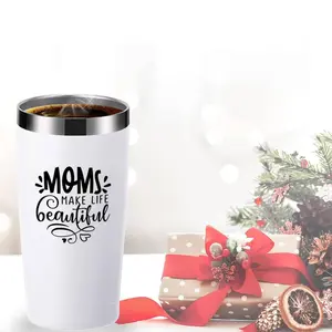 20oz Insulated Stainless Steel Mug, 1 Count Letter Pattern Coffee Mug with Lid, Home Kitchen Drinking Cup, Gift for Mom