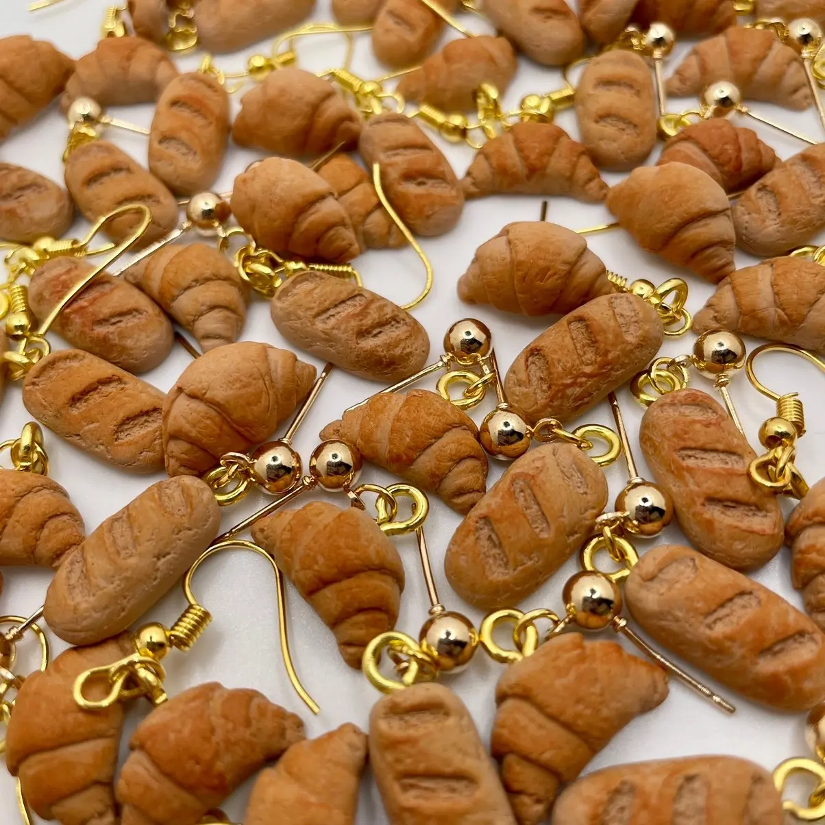 Handmade Mini Bread Loafs and Croissant Earrings