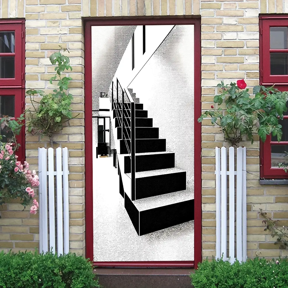 2pcs Modern Minimalist Staircase Wall Sticker Black and White Line Art Home Decor Self Adhesive Removable Living Room Corridor Entrance Background Wall Decal Creative Space Renovation Decoration