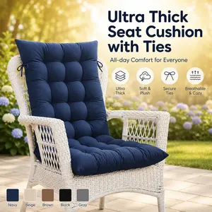 High Back Rocking Chair Cushion Thick Lounge Chair Pad with Ties Comfortable Soft Tufted Seat Cushion Full Back Support Fabric Cushion for Patio Furniture Outdoor Seating Office Chairs