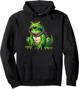 Frog Toad Wearing Dinosaur Costume Halloween Cosplay T-Rex Pullover Hoodie - Tomasleza Shop 85B0F2767R9R