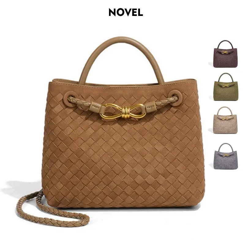 NOVEL New Suede Handwoven Bag Handbag with Gold Butterfly Buckle Andiamo Tote Bag Vintage Versatile Square Shoulder Bag Chic Fashion Crossbody Bag