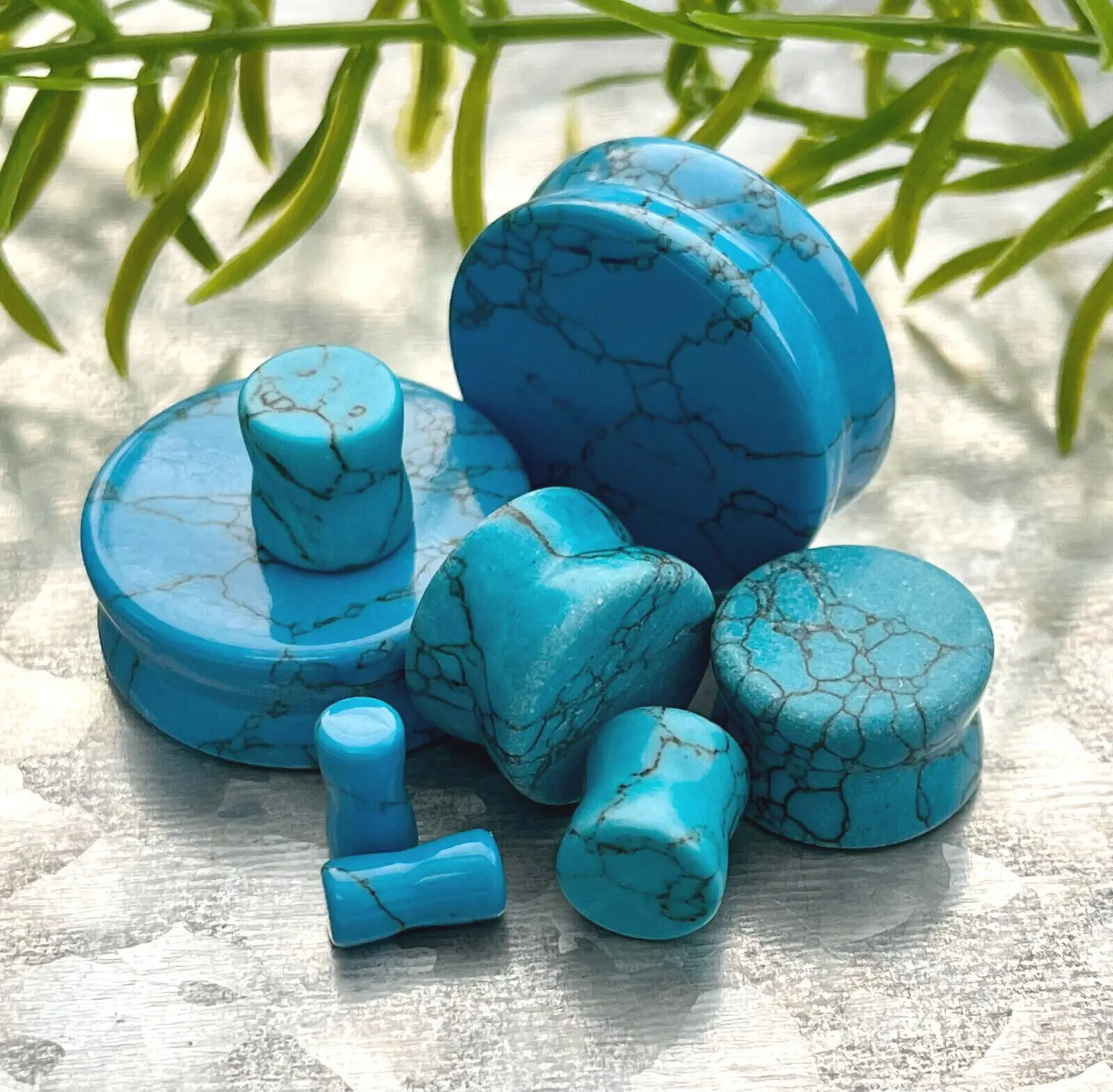 PAIR Turquoise Plugs Stone Earlets Gauges Body Jewelry