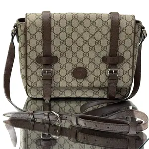 Pre-owned Canvas Crossbody Bags Gucci GG Supreme Messenger Bag Interlocking G Satchel with Brown Leather Trim