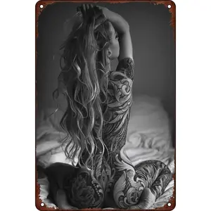 Vintage Metal Tin Sign - Sexy Tattoo Girl Tin Sign Sexy Pinup Poster Sexy Girl Nude Poster Bathroom Wall Decor Home Bar Man Study Garage Bathroom Decor 8x12 Inch