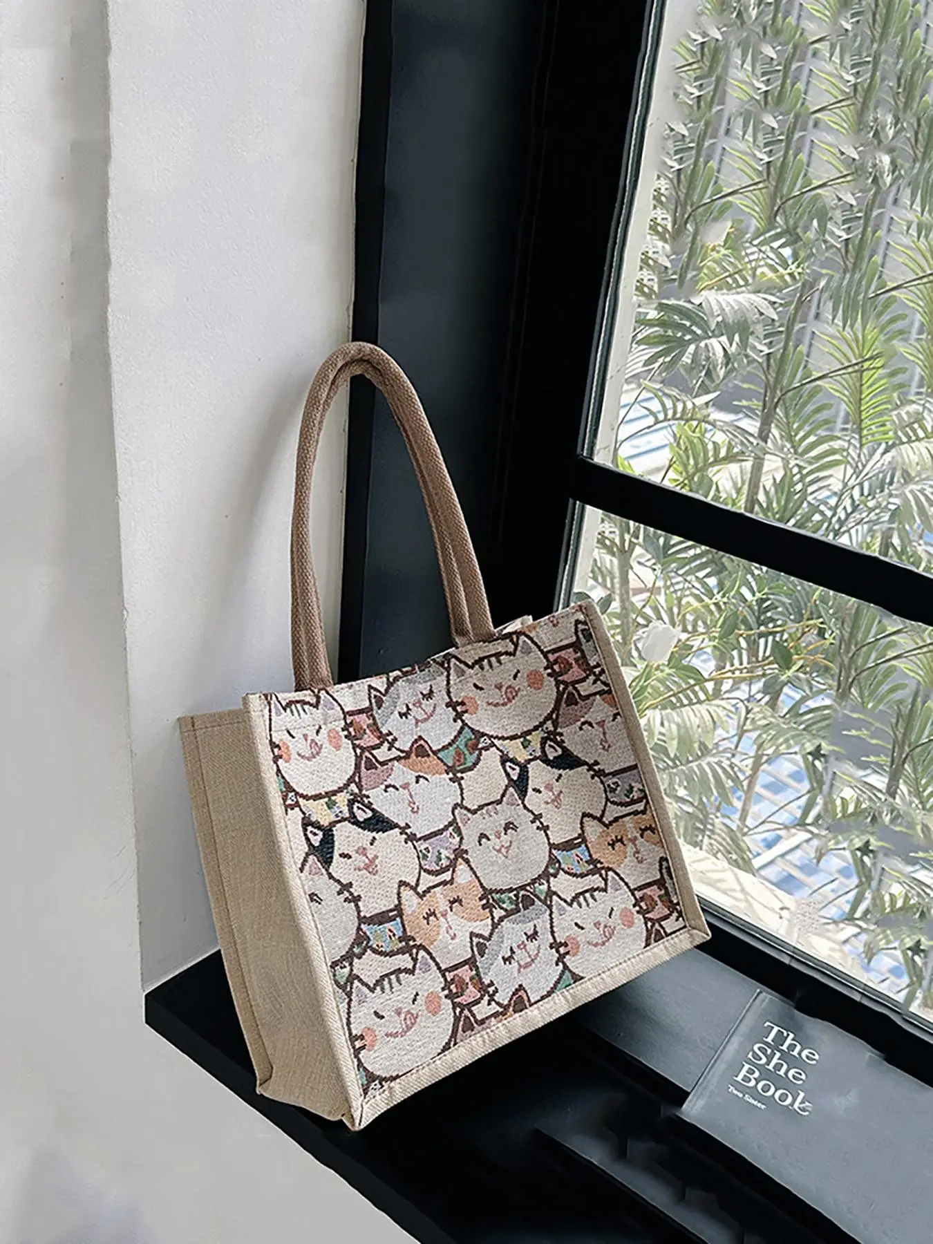 Women's Floral Pattern Canvas Tote Bag, 2025 New Trendy Embroidering Design Shoulder Bag for Work & School, Matching Shopping Bag