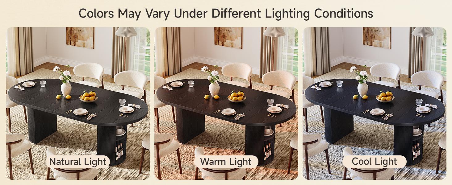 【BackToSchool】ONBRILL 41-78 Inch Extendable Dining Table for 4-8, Gorgeous Fluted Expandable Kitchen Table with Storage, 2 Leaf, Mid Century Modern Oval Dinner Tables for Dining Room, Kitchen, Living Room BackToSchool
