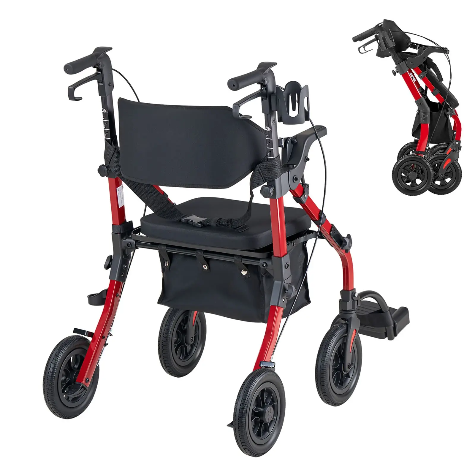 All-Terrain Upright Rollator Walker & 2-in-1 Transport Chair Combo for Seniors