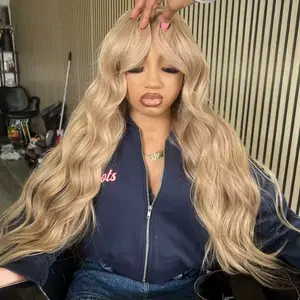 Rina 200% Density Milk Tea Ash Blonde Wigs Human Hair Pre Plucked 13x4 Body Wave Lace Front Wig for Women Hd Invisible Glueless Ash Blonde Colored Human Hair Wig