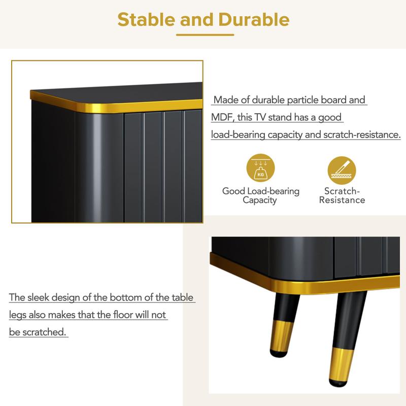 [Bellemave]ON-TREND Luxury Minimalism TV Stand with Open Storage Shelf for TVs Up to 85", Entertainment Center with Cabinets and Drawers, Practical Media Console with Unique Legs for Living Room, Black