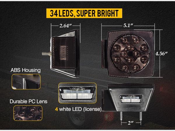 Partsam Led Trailer Lights Smoked Red Combination Led Stop Tail Brake Turn Signal Light for Trailers