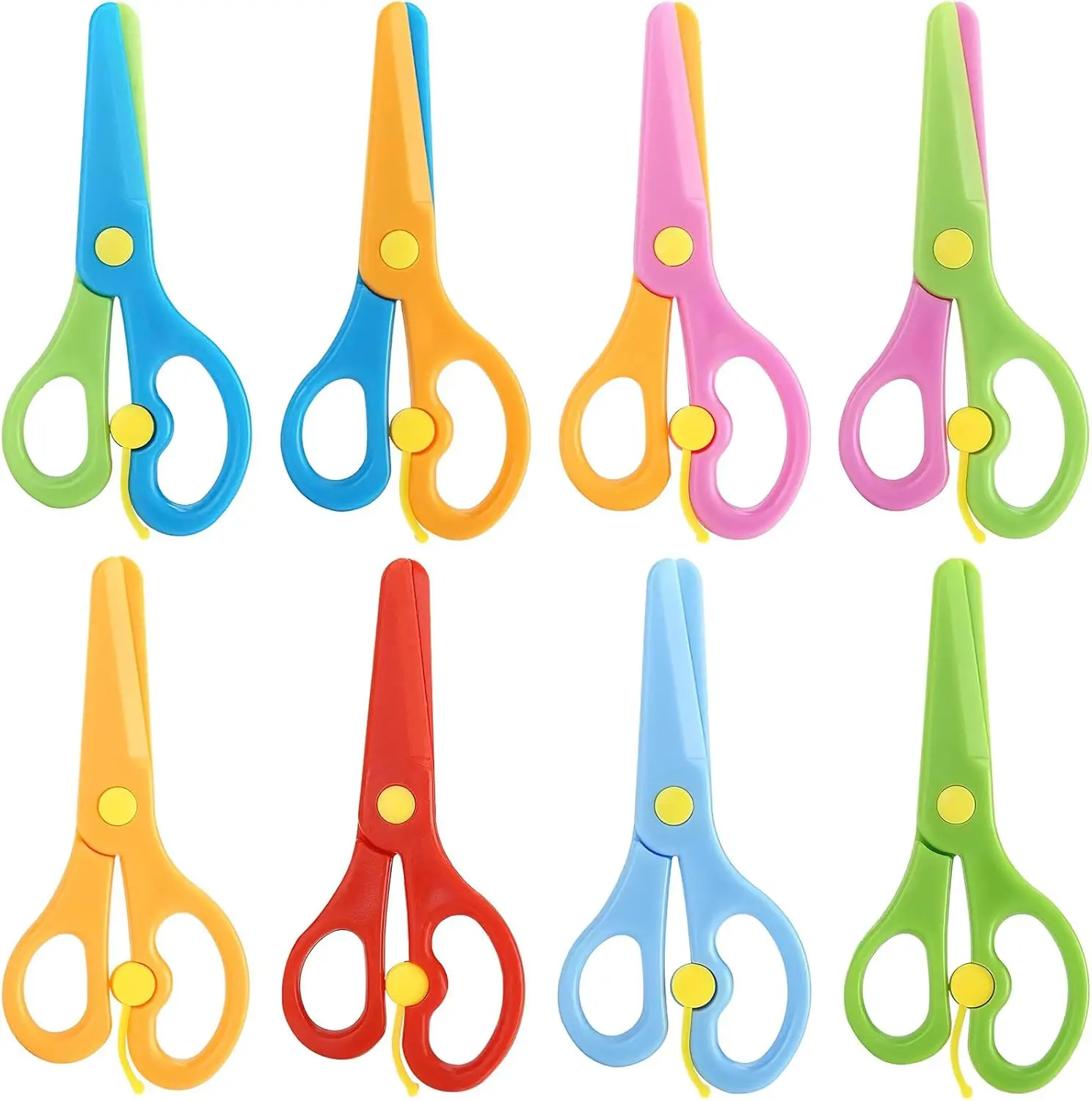 8 Pairs Unisex Blunt-Tip Safety Scissors Set for Toddlers - Anti-Pinch Ergonomic Red Handles, Paper Cutting Office Stationery, Preschool Activities Scrapbooking Tools