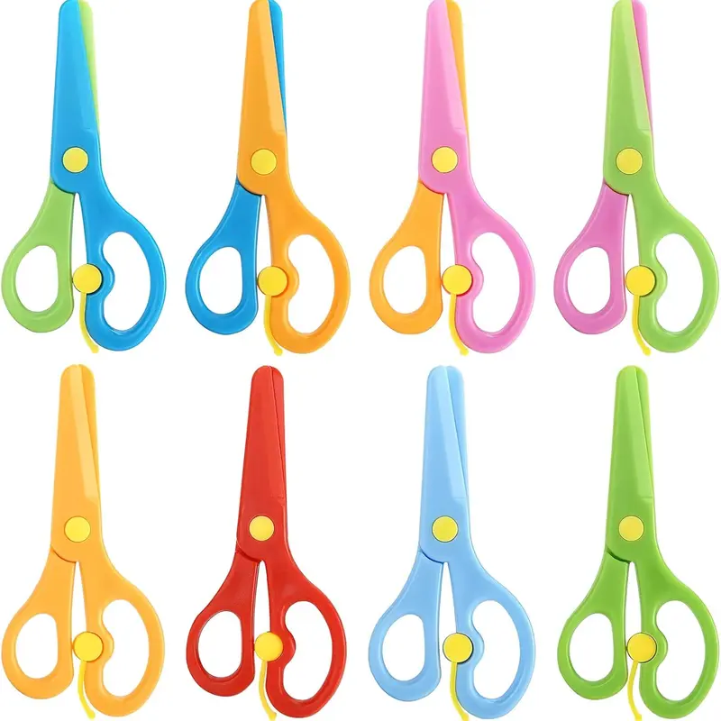 Unisex 8-Pair Blunt-Tip Safety Scissors Set - Full Plastic Body, Sturdy Blades, Anti-Pinch Ergonomic Red Dual-Color Handles, Ambidextrous, Built-in Spring, 2.5 x 5.4 Inches, Office Stationery for Toddlers, Scrapbooking, Cut Paper and Cards Only