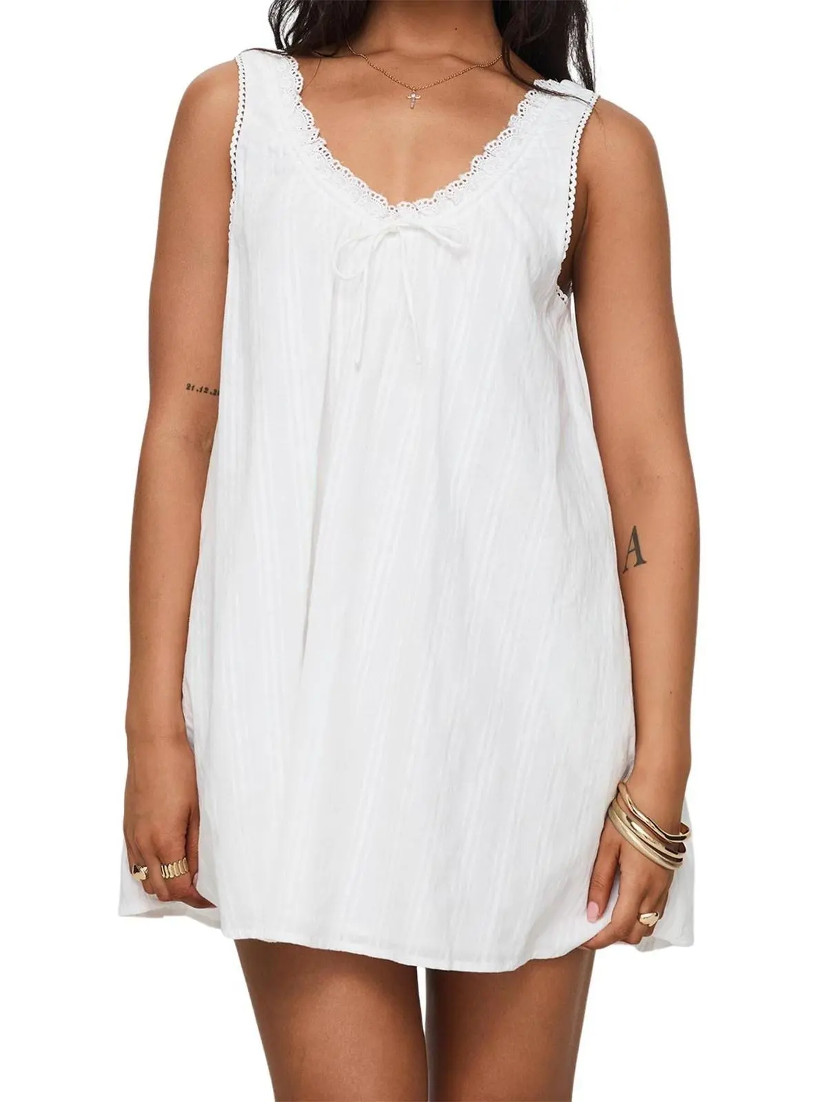 Maternity Dress for Women, Sleeveless A-Line Cotton Mini Dress with V-Neck and Lace Patchwork for Summer Baby Showers, Baby Shower Dresses, Maternity Clothing