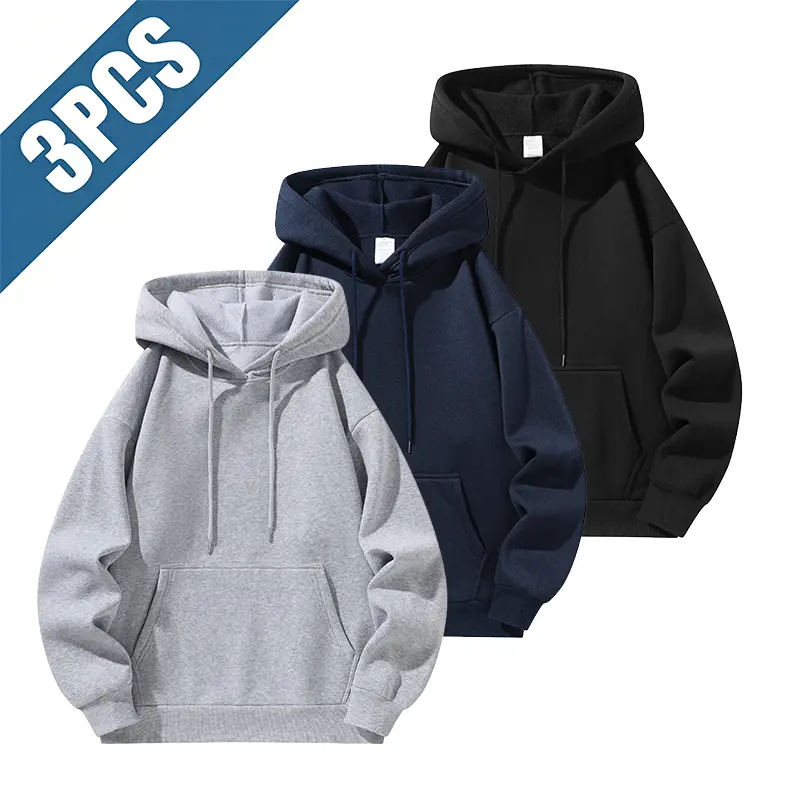 Men's 3-Pack Basic Plain Long Solid Pullover Hoodies - Oversized Loose Fit Fleece, Drawstring, Kangaroo Pocket, Stylish Simple Casual Sweatshirts, Soft Everyday Tops for Fall Winter Daily Wear, Multi-Color Value Pack Including Pink