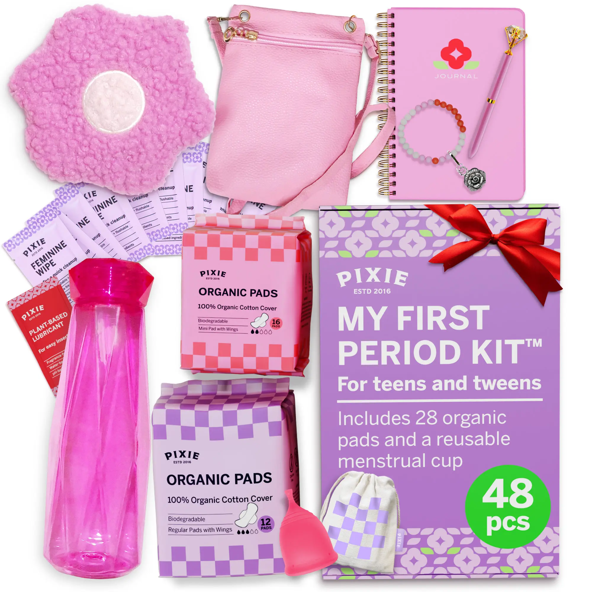 Pixie First Period Kit for Girls 9-12 - Most Comfortable Organic Teen Pads - Tween & Teen Girls Gifts - Biodegradable Absorbent Pads for Feminine Care - Thoughtfully Designed for Tweens