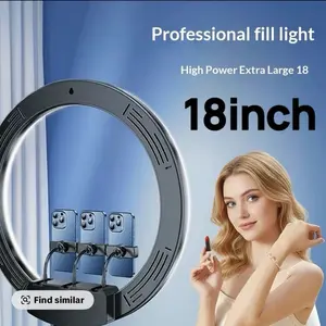 Large 18-Inch Ring Light with 1.86m Retractable Tripod & 3 Smartphone Holders Adjustable Warm Cool White Daylight for Content Creation Vlogging Makeup Photography Valentine's Day Gifts