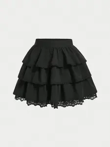 🖤 Vintage Elegant Black Organza Layered Cake Skirt With Lace Trim, Romantic Gothic Style For Prom And Parties.