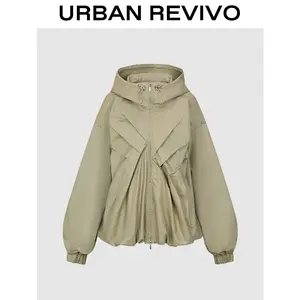 URBAN REVIVO Bubble Hem Hooded Jackets UWA150004 Casual Long Sleeve