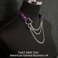 Purple Leather-Silver Chain with Heart