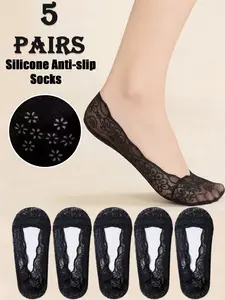 Women's Lace Boat Socks Set, Elegant Silicone Anti-Slip Invisible Fit, Comfortable Daily Wear for Home & Casual Use, Breathable Comfy Socks