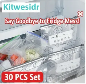 Keep your fridge organized & fresh!  30Pcs Reusable Foil Sealer Bags. Heavy duty & Leak-proof. #kitchenhacks #foodstorage #organization