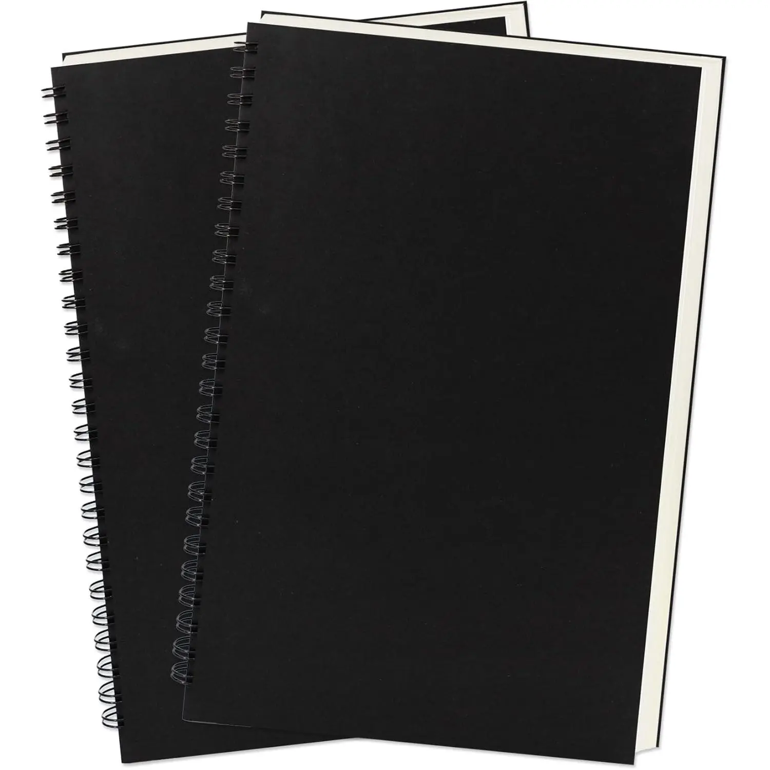 9 inch x 6 inch, 100GSM, Blank Spiral Notebook, 2-Pack, Soft Cover, Sketch book, 160 Pages / 80 Sheets, (Black)