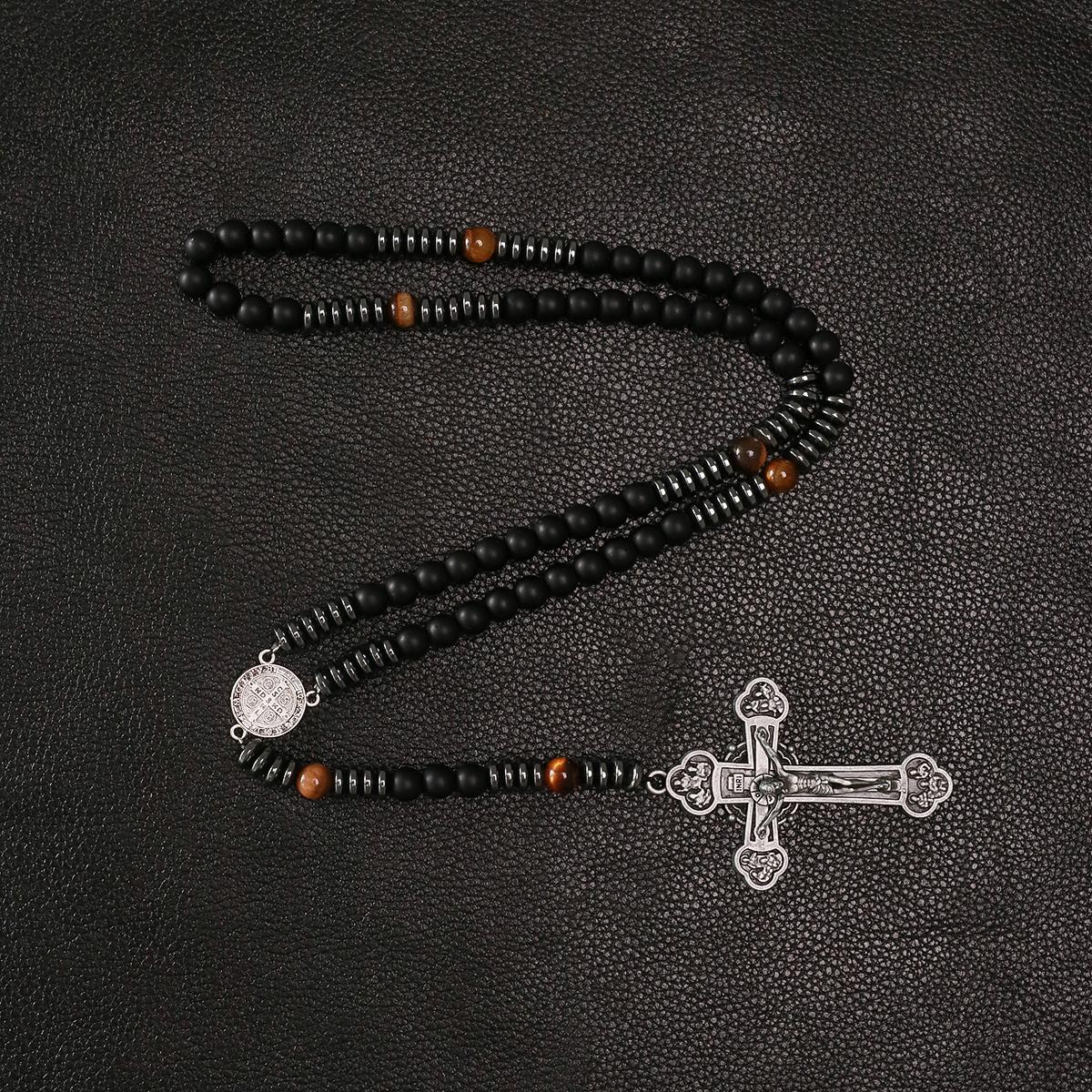 Large Heavy Rosary,rosary beads catholic for men,black rosary Necklace for men and women with medal & cross,black beads with St.Benedict  osarios catolicos Cross Necklace Catholic Gifts