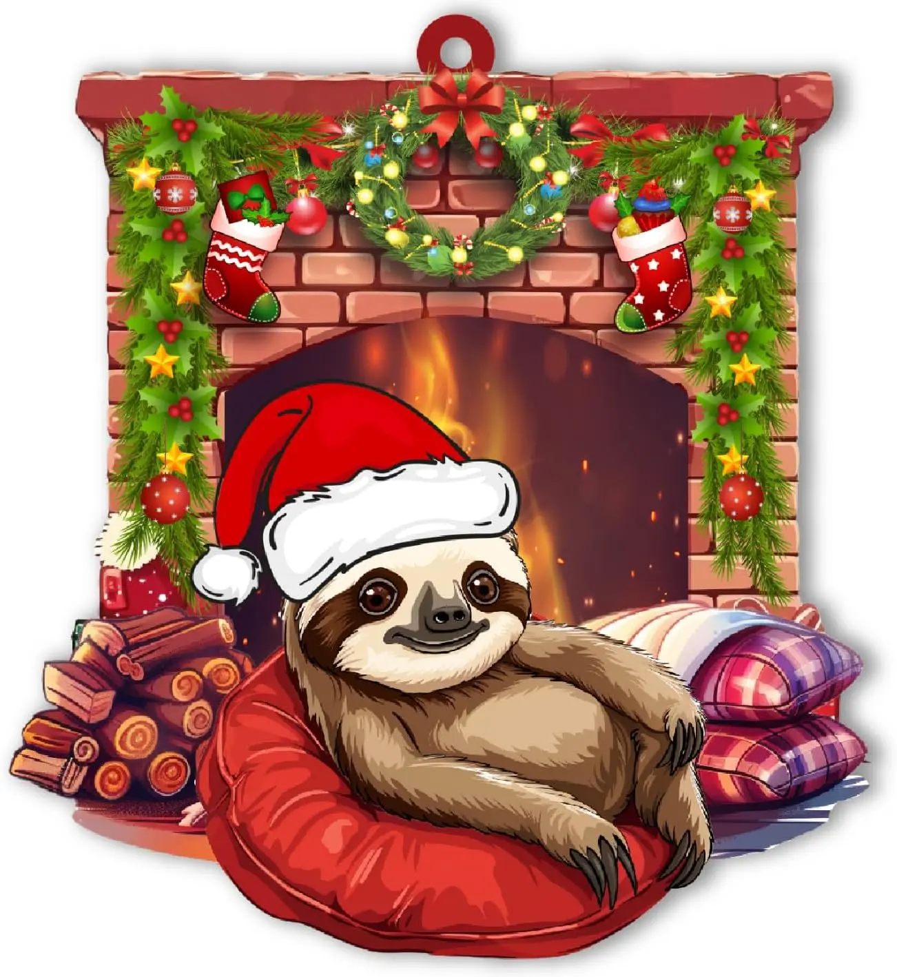 Sloth Christmas Ornament, Holiday Tree Hanging Decor, Holiday Keepsake Ornament, Wood Acrylic Ornament