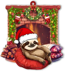 Sloth Christmas Ornament, Holiday Tree Hanging Decor, Holiday Keepsake Ornament, Wood Acrylic Ornament