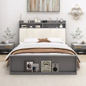 COSTWAY - Full Size Bed Frame with Storage Modern Platform Bed with Headboard-Full Size