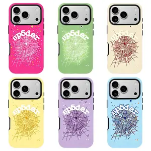 Sp5der Punk-Style Phone Case - Sp5der Pink "555" Shockproof Case, Compatible with iPhone 11–17 Pro Max/Plus Series and Samsung Galaxy S23–25 Series