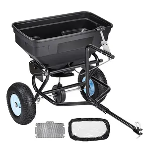 fathersdaygift  VEVOR Tow Behind Broadcast Spreader, 130LBS Capacity, Tow/Push Garden Spreader with 13 in Tires, 30 Adjustable Setting 9.8 ft Spreading Width, Lawn Spreaders for Seed, Fertilizer, Salt, Ice Melt