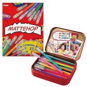Pentel MATTEHOP Color Gel Pen Set, (1.0 mm), 21 Colors, with Metal Box