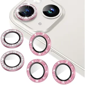 3 6 Pack for  14 6.1" / 14 Plus 6.7" Camera Lens Protector, Bling  & Bling Glitter Metal Ring 9H Tempered  Glass Camera Cover Film, Bling-