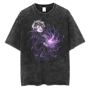 Retro Vintage "Gojo Satoru" - Jujutsu Kaisen Anime Single Printed Oversized Mineral Washed Unisex T-Shirt Gift For Anime Fan