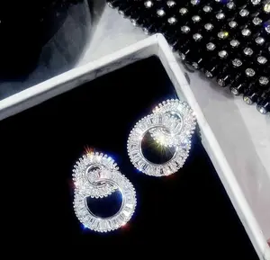 Wholesale Stud Earrings Silver Plated Jewelry Unique Cubic Zirconia Pair Set Lab Created Fast USA Shipping