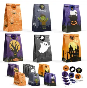 Halloween Treat Bags - 24 PCS Halloween Party Favors,Halloween Goodie Bags with Halloween Stickers for Kids | Trick or Treat Bags,Mini Paper Gift Basket- Halloween Decorations Crafts Party Supplies Set Pack