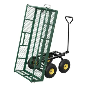 Garden Dump Cart with Removable Sidewalls, 900 LBS Heavy Duty Steel Dump Wagon with 180° Swivel Handle & 10-inch Tires, Yard Cart Utility Wheelbarrow for Backyard Farm