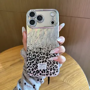 Holographic Silver Leopard Print Phone Case for iPhone 17 16 15 14 13 12 11 Anti-Drop Protective Cover