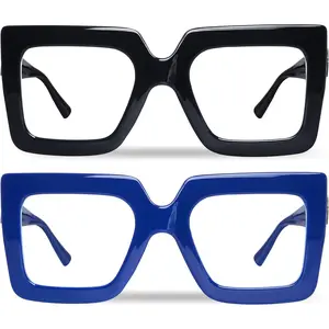 2 count  Square Blue Light Glasses Big Frame  Eyewear Thick Fashion Clear Glasses for Women Fashion