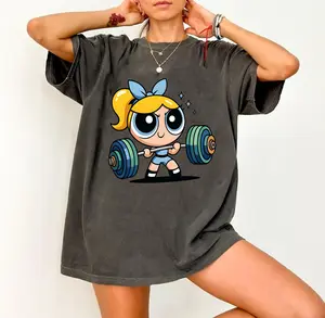 Powerpuff Girls Bubleess Vintage Gym Girl T-shirt, Aesthetic Graphic Tee Tshirts, Cartoon Character Shirt, Fitness Workout Shirt, Weightlifters, Bodybuilding Shirt, Youth & Adult Tops Womenswear