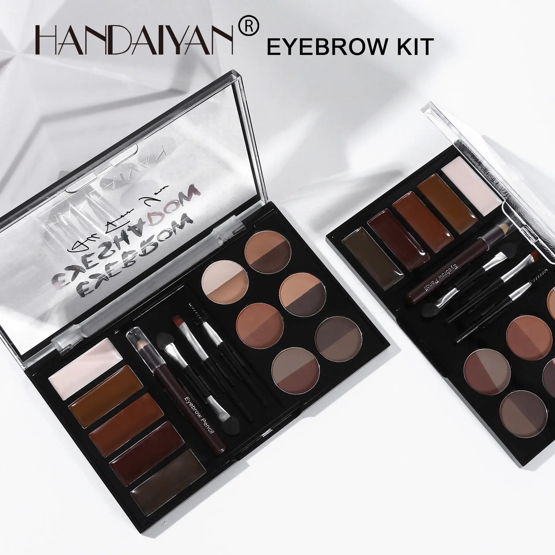 2-in-1 Eyebrow Makeup Kit - Eyebrow Powder, Wax, Applicator Brushes, Shaper, Tint & Gel for Natural-Looking Brows