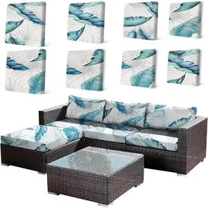 8Pcs Cushion Covers Stretch Couch Cover for Furniture Waterproof Furniture Covers for Pets Sofa Cover Washable (Blue Leave,Cover Only)